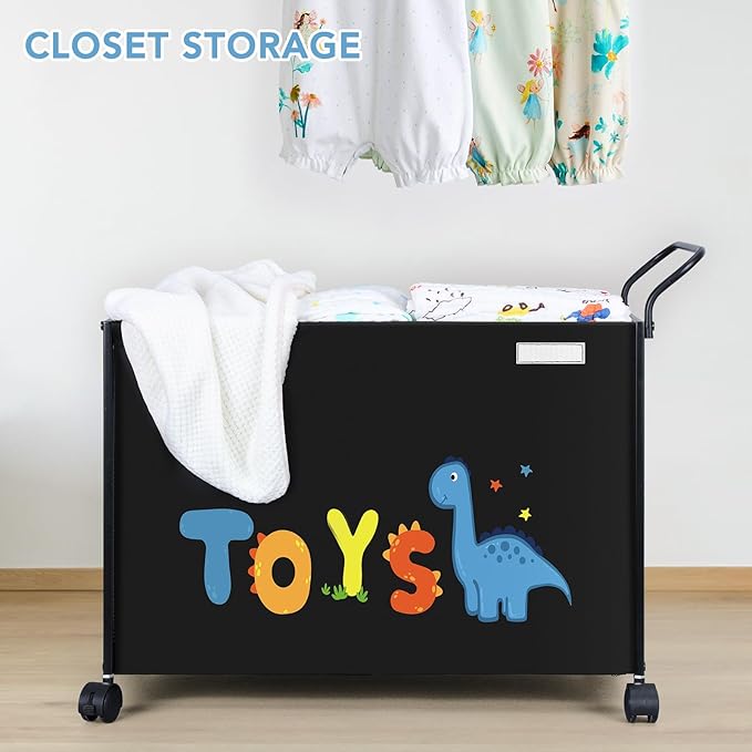 Toy Box Toy Storage - 72L Kids Toy Organizer with Wheels Toy Chest Bins with Lids, Toy Boxes for Girls Boys,Toddlers, Stuffed Animals, Living Room （Black）
