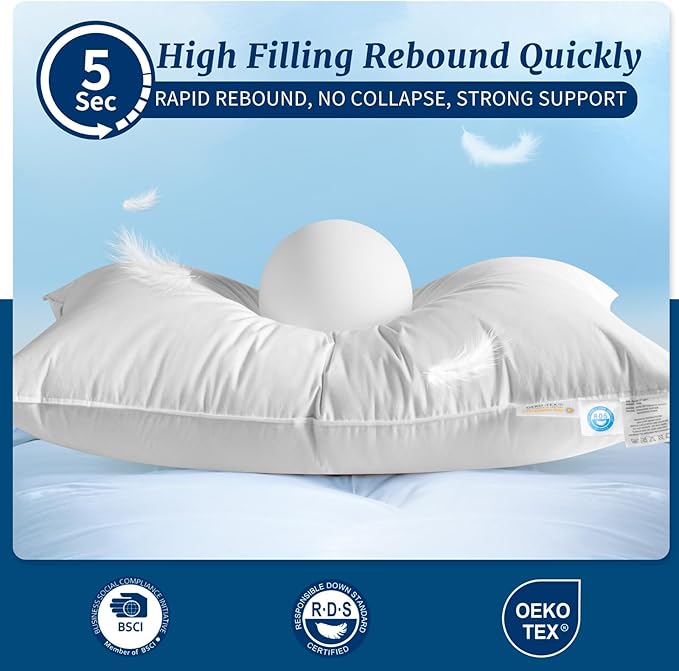 Canadian Luxury Goose Down Pillow King Size - 1050 Fill Power, 600 TC Cotton Shell- Ultra Soft and Comfort Sleep Pillows - Bed Pillows for Back, Stomach, Side Sleeper(White,King(Pack of 2))