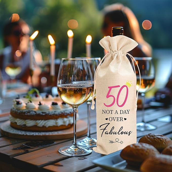 comfit 50th Birthday Wine Bag Gifts for Her,50th Birthday Wine Bag,50th Wine Bag With Drawstring,50th Birthday Decorations