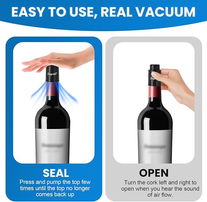 Wine Stopper, Vacuum Wine Bottle Stoppers for Wine Preservation System, Reusable hampagne Corks Stoppers with Time Scale Record for Wine Lovers.