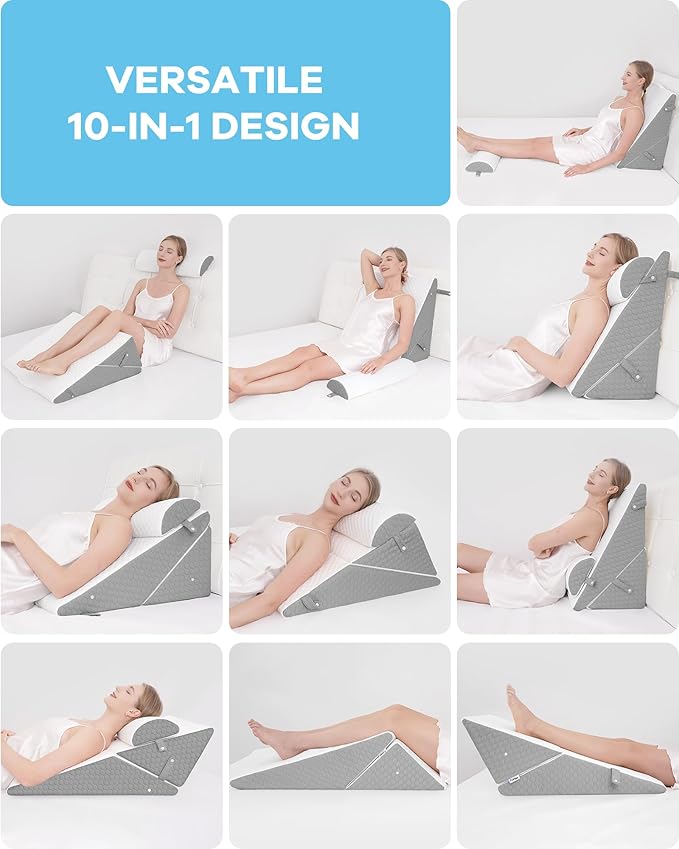 Forias Wedge Pillows Set for Sleeping Bed Wedge Pillow for After Surgery 9&12 Inch Adjustable Triangle Pillow Wedge with Premium Half-Moon Memory Foam Bolster Pillow for Acid Reflux Gerd Snoring