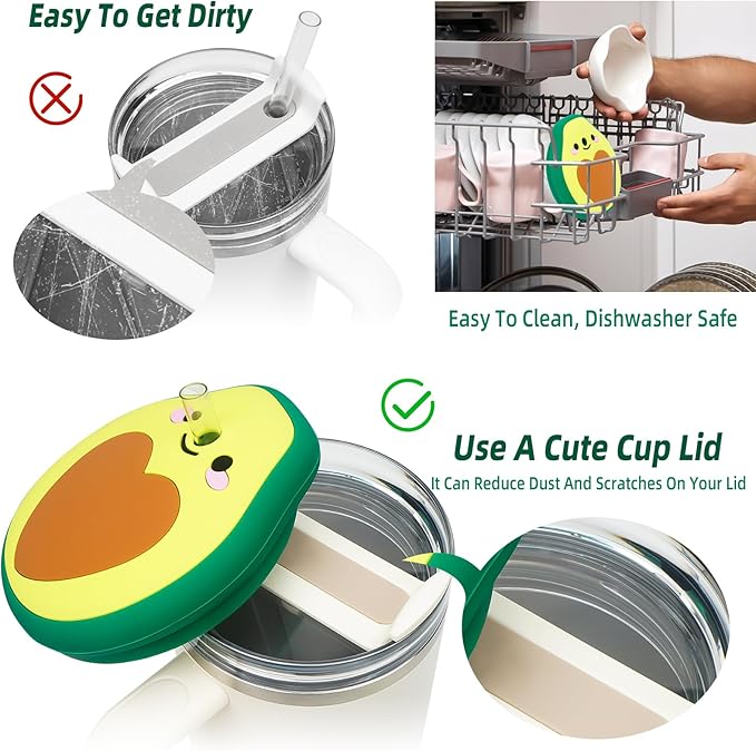 Stanley Cup 40 Oz Lid Anti-scratch Protective Case with Avocado Design, Silicone Dustproof Lid Toppers for Stanley 40 Oz Tumbler, Stanley Cup Cute Accessories Decorations