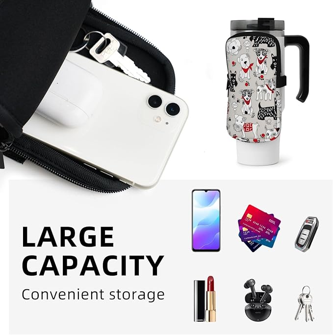 Water Bottle Pouch for Stanley Cup 40oz 30oz,Personalized Gym Purse for Men Women, Tumbler Pouch with Versatile Pocket Water Bottle Bag for Cards, Keys, Phone Botanical Leaf