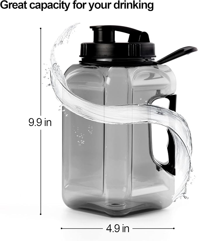 Half Gallon Water Bottle Large Sports Water Bottle Jug With Times to Drink Marker BPA Free Reusable for Fitness Gym Outdoor 64oz Grey