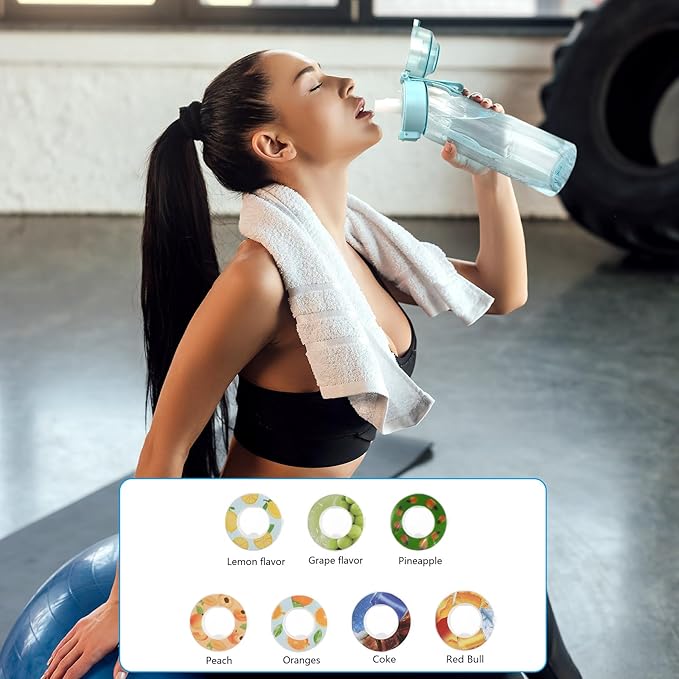 Water Bottle with 7Pcs Air Flavor Pods, Air Bottle Pods Water Bottle, Flavor Caps with Water Bottle, Fruit Scent Pods for Outdoor Sport(Blue-7 Pods)
