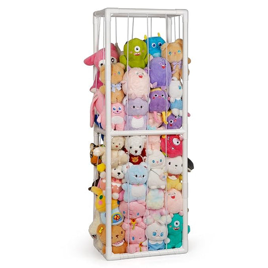 Trycooling Stuffed Animal Storage Zoo Stuffed Animal Holder Space Save Vertical Stuffed Animals Storage PVC with Elastic Band and Net for Playroom Birthday Gift for Bedroom Nursery (White 1)