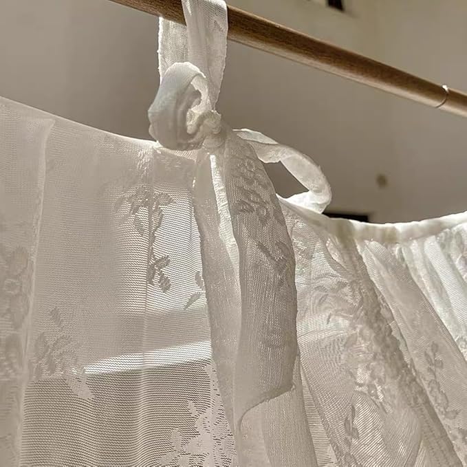 Elegant Lace Princess 4 Corner Post Mosquito Net Romantic for Girls Women Bed Curtain Canopy for Adult Wedding Bedroom Kids Rooms Decoration (Type3-Beige-White, King)