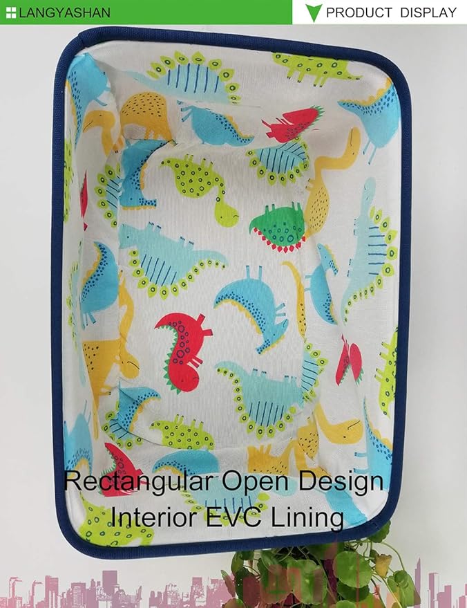 LANGYASHAN Rectangular Storage Bin Collapse Canvas Fabric Cartoon Storage Basket with Handles for Organizing Home Kitchen Boys and Girls Toys Office Closet Shelf Baskets (Navy Toys)