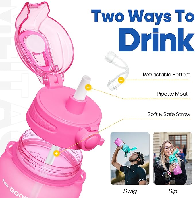 Water Bottles 1 / Half Gallon with Time Marker and Straw, Large Fitness Sports Motivational Bottle, Wide Mouth Leakproof and BPA Free for Travel, Gym,office,school