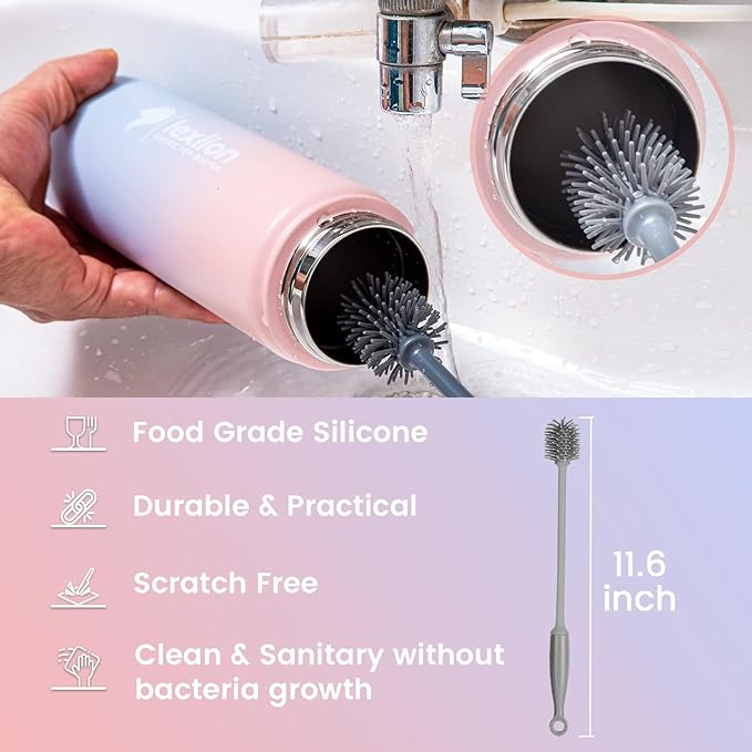 Water Bottle 22oz, Triple Walled Insulated Stainless Steel Reusable Bottle, Silicone Sleeve, Cleaning Brush, 2 Lids (Spout lid & Straw lid w/2 straw), Metal Mug Gallon, BPA Free, Pinky