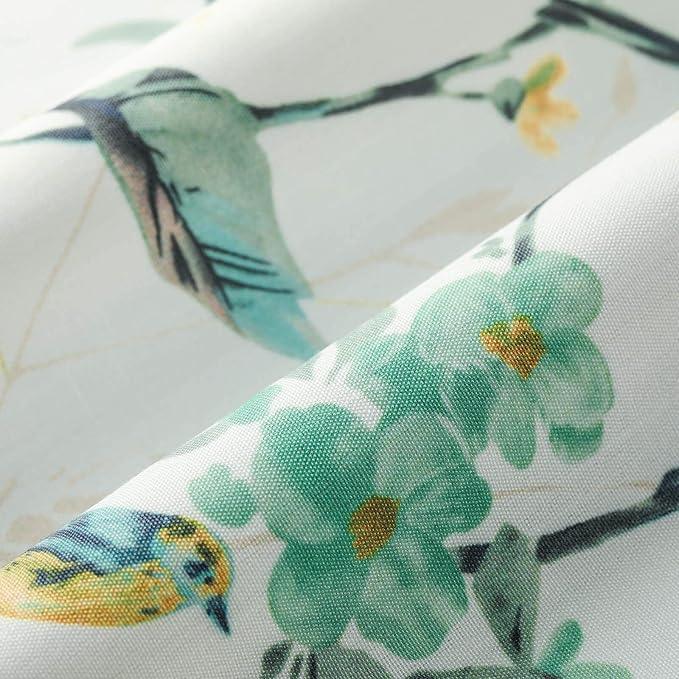 Leeva Green Bird Small Window Curtain Panels, 36 Inch Length Sets Bird and Floral Pattern Design Short Small Curtains for Kitchen Office Cafe Studio, 2 Panels, Rod Pocket