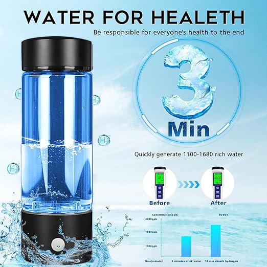 Hydrogen Water Bottle Generator 3 IN1,SPE/PEM Water Ionizer,Glass Hydrogenated Rich Water Bottles, Hydrogen Water Machine Filter Pitcher Improve Water Gift for Office/Home/Travel Women/Men/Grandpa