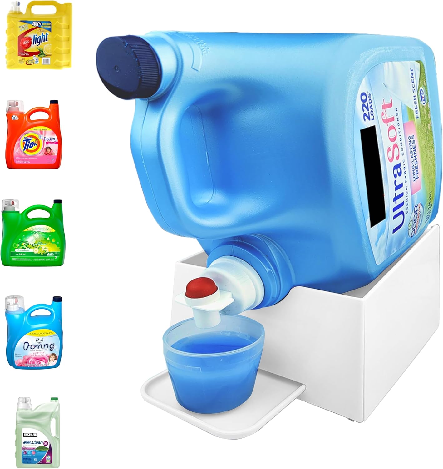 TidyFriend No-Spill Liquid Laundry Detergent Dispenser Holder, Laundry Soap Dispenser Holder with Drip Tray for Laundry Room Organization, Angled Downward Slope for Easy Pouring (No Strap, Ivory)