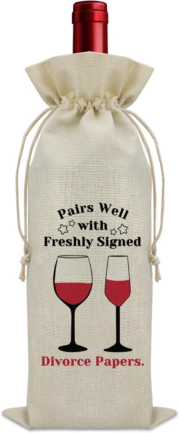 Divorce Gifts for Women Wine Bag Divorce Party Gifts for Him Breakup Gifts for Her Wine Bottle Decoration Bag New Beginning Gift Ideas Pairs Well with Freshly Signed Divorce Papers（Beige）