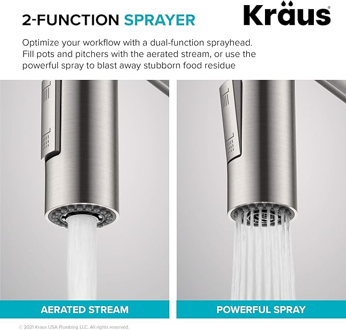 KRAUS Oletto Commercial Style Single Handle Pull Down Kitchen Faucet with QuickDock Top Mount Installation Assembly in Brushed Brass, KPF-2631BB