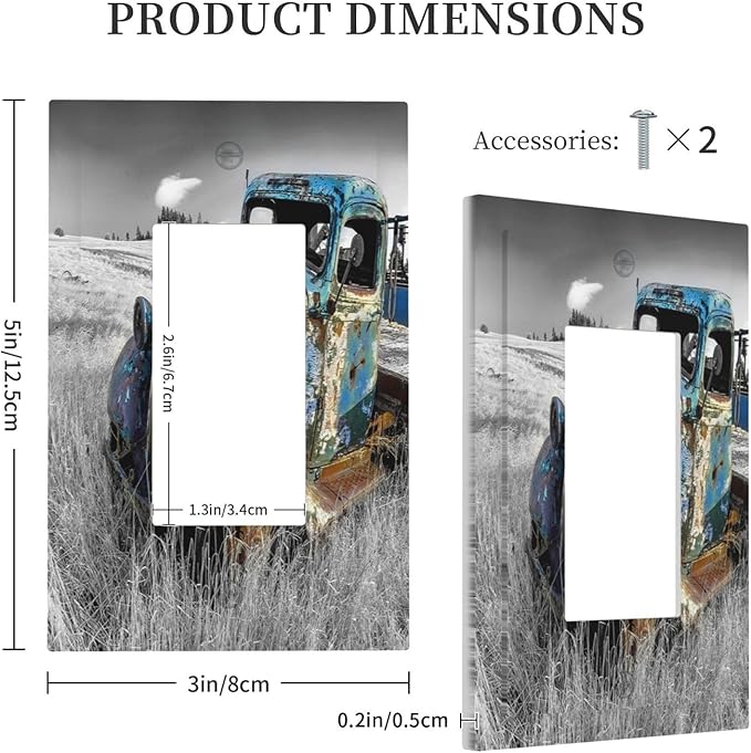 Vintage Country Old Blue Truck 1 Gang Rocker Light Switch Plate Rustic Automobile Single Decora Outlet Wall Plate Cover Faceplate Decorative Switchplate GFCI for Bathroom Bedroom Livingroom Decorate