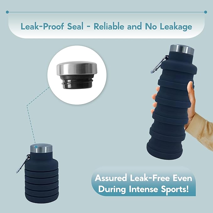 Collapsible Water Bottles 12oz, Odorless BPA-Free Silicone, Leak-Proof Foldable Reusable Bottle - Perfect for Travel Sports Gym Hiking Camping Cycling - Dark Gray