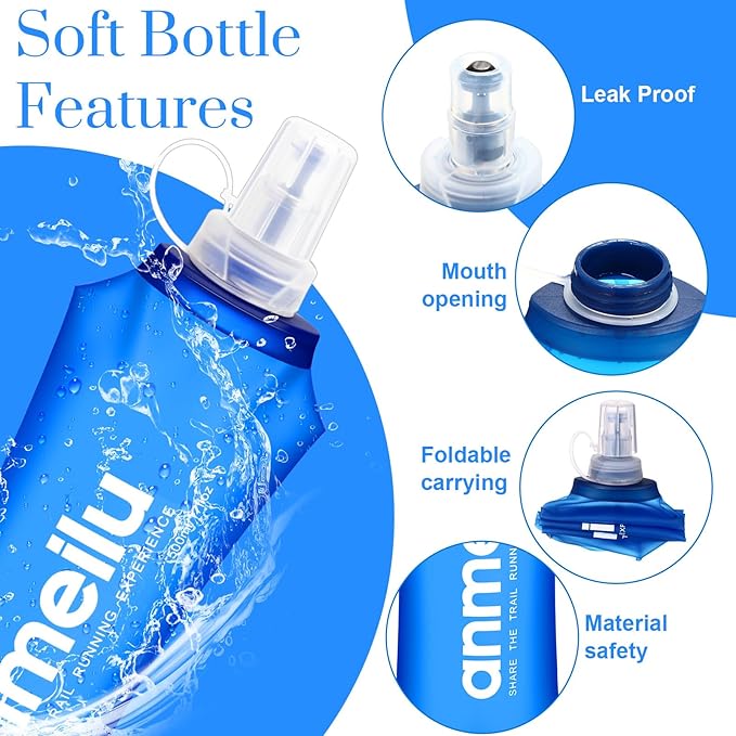 6 Pack TPU Soft Folding Water Bottles Sports Collapsible Flask Water Bottle Pocket Folding Handheld Soft Water Bottle for Hydration Pack for Hiking Running Cycling Climbing(500ml/16.9oz)