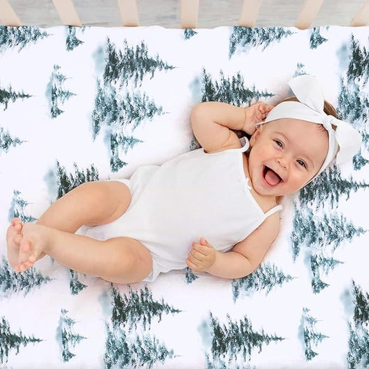 JISEN Fitted Crib Sheets 1 Piece Soft Breathable Baby Crib Sheets for Standard Crib and Toddler Mattress Baby Bed Sheets for Crib for Baby Boys Girls Neutral 28x52 Inch Woodland