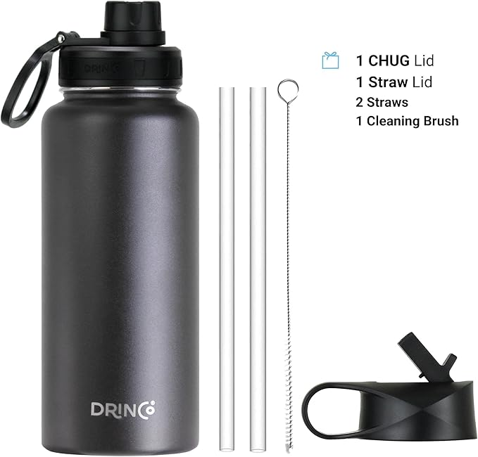 DRINCO Stainless Steel Water Bottle Spout Lid Vacuum Insulated Double Wall Water Bottle USA Flag Military Veteran (32oz US Flag Color Black, 32oz)