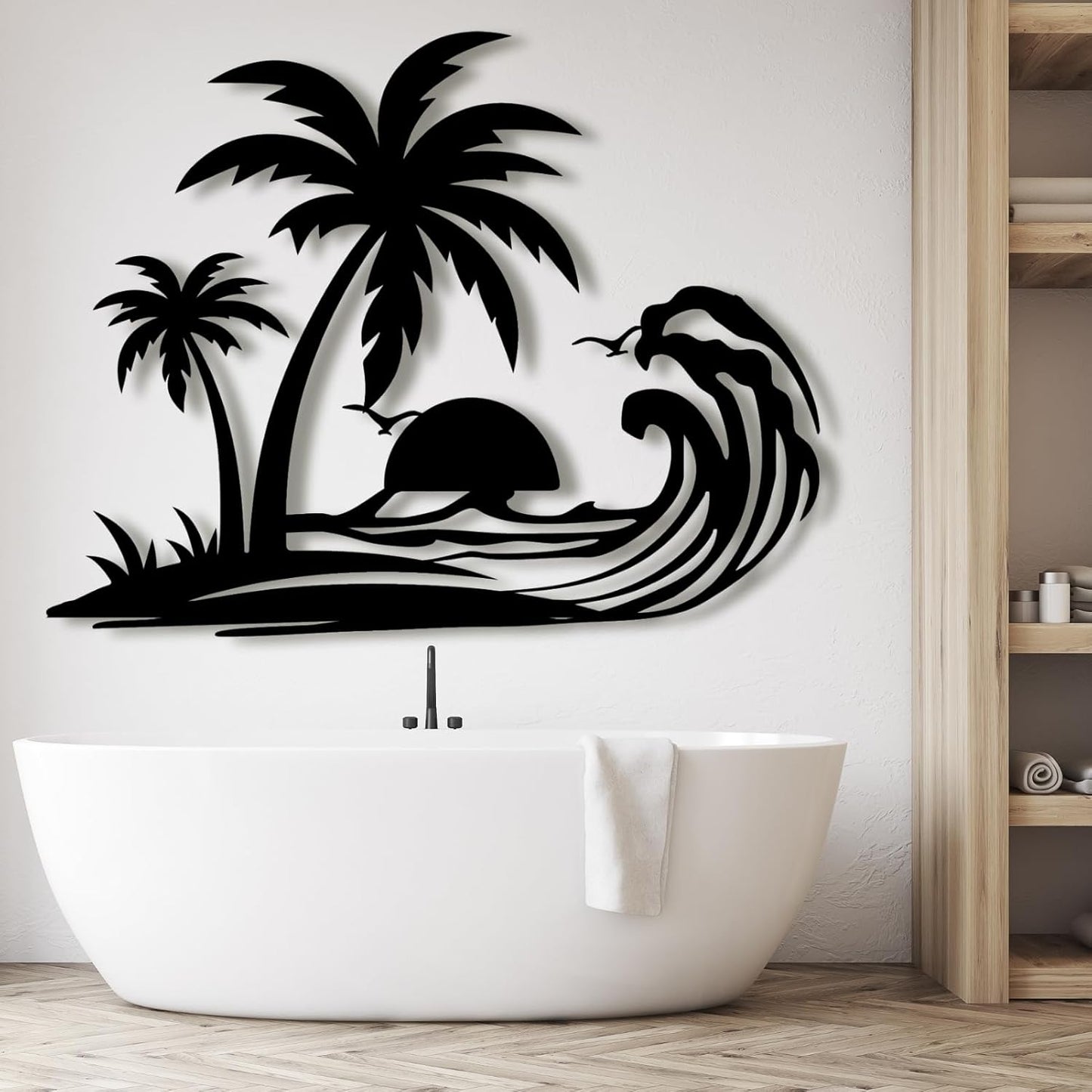 Lunwall Palm Tree Metal Wall Art, Tropical Beach Wall Decor, 24 L" x 19 W" / 60 x 47 cm