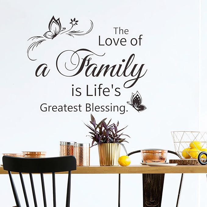 Family Wall Sticker, Inspirational Wall Decor Home Wall Decoration Warm Quotes Stickers Waterproof Removable Butterfly Sticker Letter Word Decal for Bedroom Dining Room Kitchen Wall Art Decor(Black)