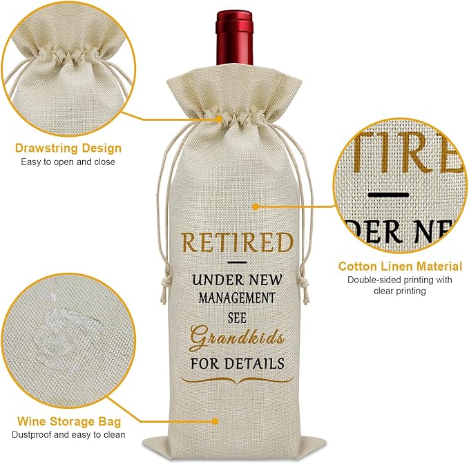 Sazuwu Grandparent Retirement Gifts Wine Bag Funny Retired Gifts for Men Women Grandkids Gifts for Grandpa Grandma Wine Bottle Decoration Bag Wine Accessories Gifts for Wine Lovers
