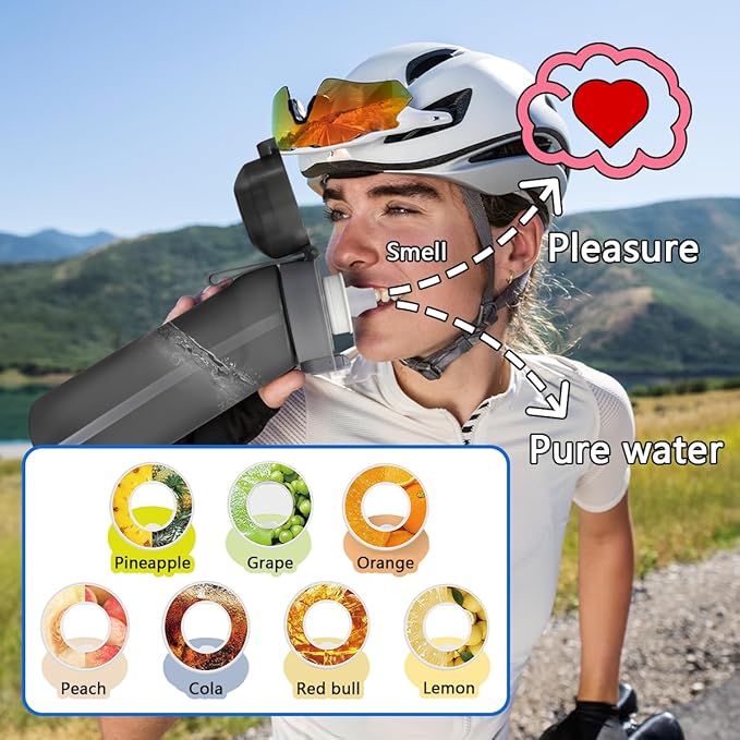 Water Bottle with Flavor Pods 21.9 Oz/650ml Fruit Fragrance Water Bottle Recyclable Sports Air Water Cup Scented Pods for Outdoor (Grey)