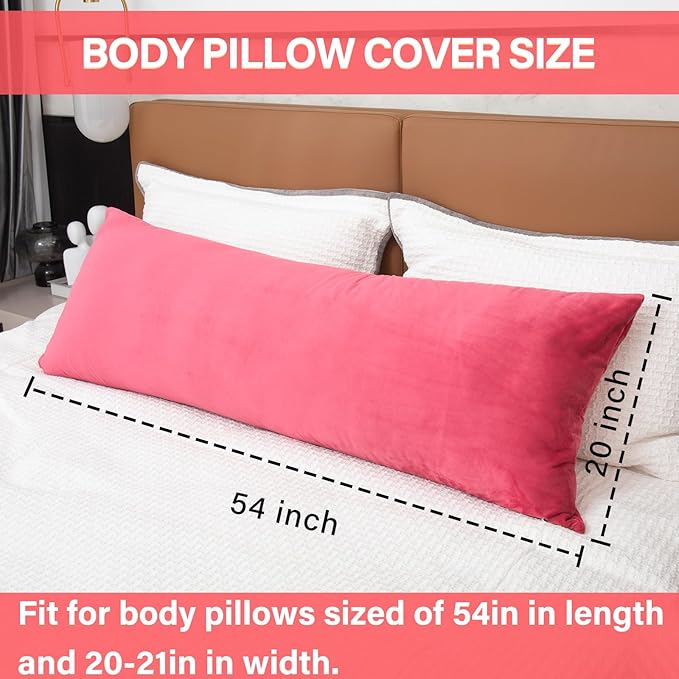 Body Pillow Cover, 20x54 Inches Body Pillow Case Cover with Zipper, Soft Fuzzy Velvet Long Pillow Pillowcase (Red)