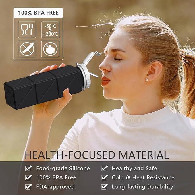 Collapsible Water Bottles, Silicone Foldable Portable Water Bottle 610ml, Lightweight Reusable Leakproof for Travel Camping Hiking Cycling Yoga Sports Outdoor