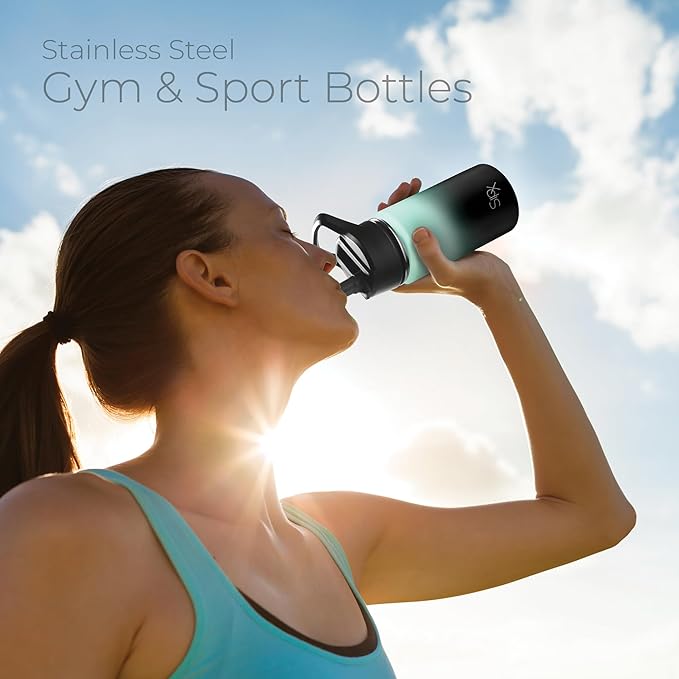 SipX™ Triple-Insulated Stainless Steel Water Bottle 18oz. With 3 Lids, BPA-Free Reusable Insulated Water Bottle Keeps Cold 24 Hours, Metal Water Bottle Made Of Sustainable Material For Hiking & Biking