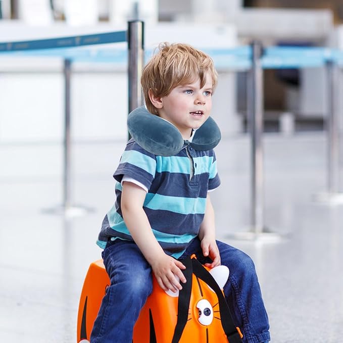 Kids Neck Pillow for Travel with Sleep Eye Mask, Cute Travel Neck Pillow, Memory Foam Cartoon Flight Sleeping Headrest Pillow for Boys & Girls, Airplane, Train, Car, Home Use - BigMouth Shark