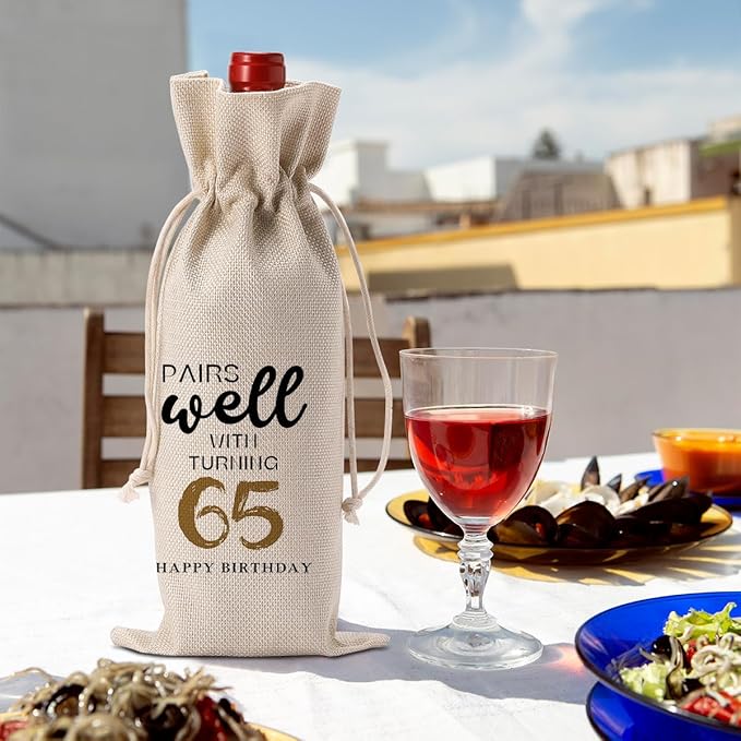65th Birthday Gifts for Women Men, Gifts for 65 Year Old Man Grandparents Wine Gift Bag, Wine Accessories Gifts Anniversary 65th Birthday Decorations Wine Bag Wine Bags for Wine Bottles Gifts