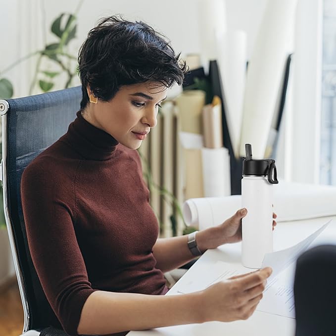 Volhoply 24oz Insulated Water Bottle With Straw Bulk 8 Pack,Metal Wide Mouth Water Bottles With Handle Keep Cold,Reusable Double Wall Thermos,Powder Coated Sport Bottle For Holder(Eight Color,8 count)