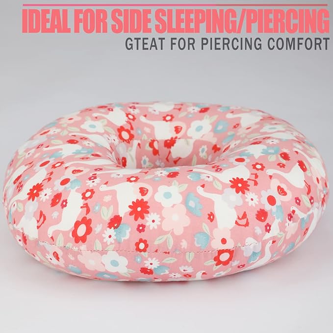 Ear Hole Piercing Pillows for Ear Pain Side Sleeping CNH Pillow Pressure Sore Pain Relief Ear Guard Lifesaver Tinnitus Support Neck Head, Pink Goose