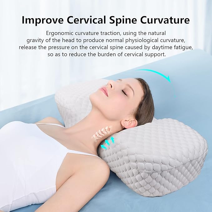 Cervical Pillow for Pain Relief Sleeping, Adjustable Ergonomic Contour Memory Foam Neck Pillow for Sleeping, Orthopedic Neck Support Pillow Bed Pillows (Large Size 23.6Lx13Wx(5.1"-5.9") H)
