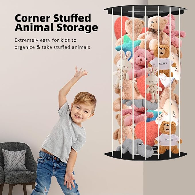 Stuffed Animal Storage Corner Plush Toy Organizer Storage Kids Room Holder with Length Adjustable Large Toys Wall Hanging Shelf for Nursery Playroom Bedroom Sturdy Metal (Semicircular)