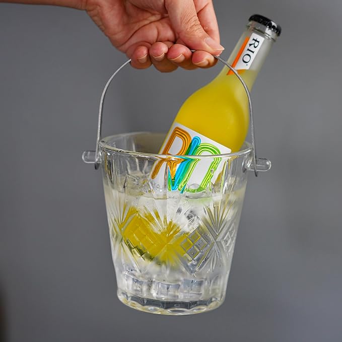 Clear Glass Ice Bucket with Ice Tong and Handle Crystal Ice Cube Busket Cocktail Bar Champagne Bucket for Parties Wine Accessory
