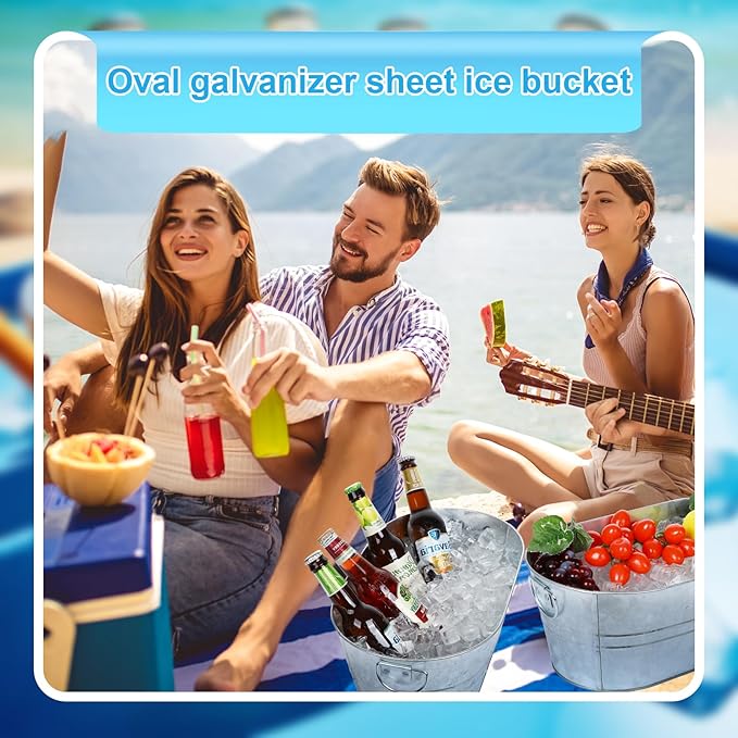 Galvanized Tub Beverage Tubs, 2pcs Metal Ice Buckets for Cocktail Bar 3 Gallon Wine Beer Drink Buckets with Handles Large Tub Cooler Mimosa Bar Supplies Ice Bucket for Parties (Galvanized)