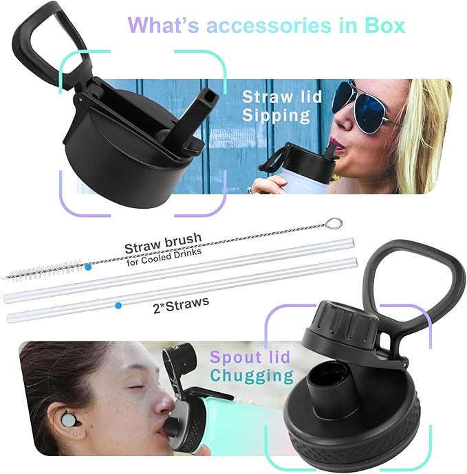 Sports Stainless Steel Water Bottle with Straw, Spout lid-24OZ -Wide Mouth Vacuum Insulated Thermos Water Bottles, Keep Water Cold/Hot, Metal Water Bottle for Biking Hiking (24 oz, Light Blue)