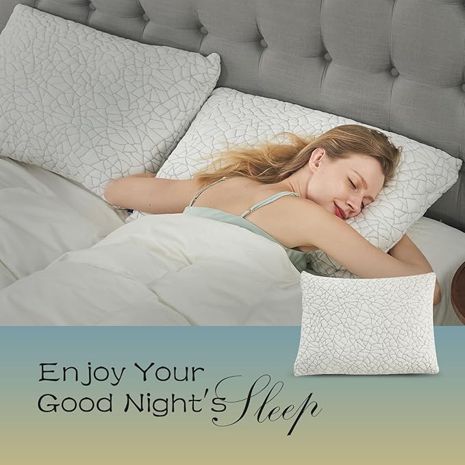 Shredded Memory Foam Pillow for Sleeping, Cooling Full Body Pillows for Adults, Adjustable Soft and Firm Pillows or Side, Back, Stomach Sleepers with Washable Removable Bed Pillow Cover