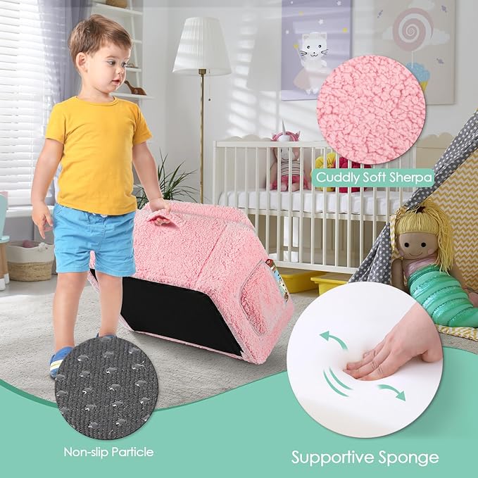 ACRABROS Kids Couch Toddler Chair: Sofa Bed Fold Out for Girls Boys Pink