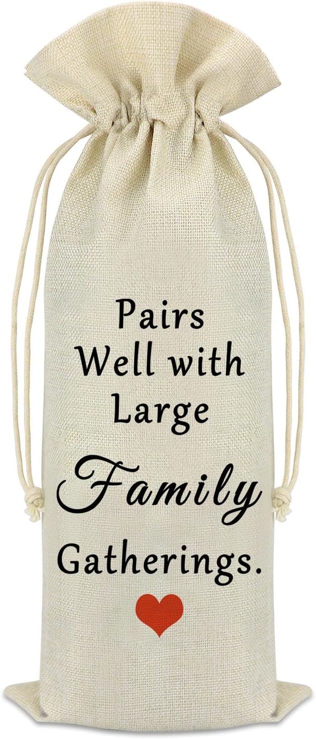 Family Wine Tote Bag Housewarming Gifts Family Friendship Gift Housewarming Party Decorations Wine Bottle Cover Bag Holiday Party Christmas Wedding Party Decoration Wine Bags with Drawstring