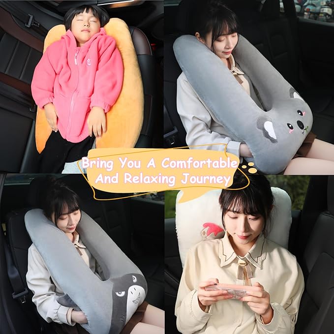 Kids Travel Pillow for Car Seat with Hand Muff, Cartoon Neck & Headrest Seat Belt Pillow for Car Road Trips Long-Distance Travel Sleeping Pillow for Adults and Children, Koala