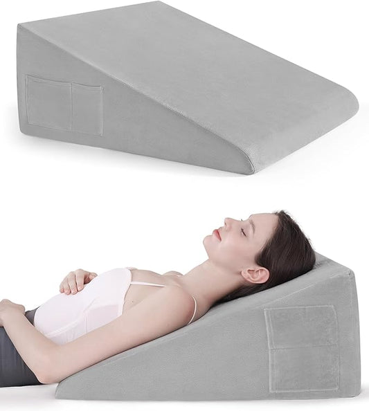 Wedge Pillow for Sleeping, 10 Inch Bed Wedge Pillow for After Surgery with Memory Foam Top, Triangle Pillow for Acid Reflux, Sleep Apnea, Heartburn, Back Pain Relief - Removable Cover Included