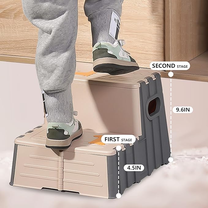 Toddler Step Stool,Anti-Slip Sturdy 2 Step Folding Stools for Kids for Bathroom Toilet Potty Training（Quiet Blue）