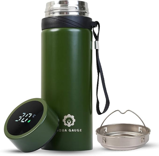 Stainless Steel Thermal Bottle, 600 mL, Digital Temperature Display, 4 Colors (Green)