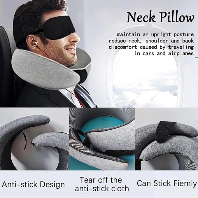 Travel Neck Pillow,Travel Pillow for Airplanes,Aircraft Memory Foam Travel Neck Pillow (Gray)…