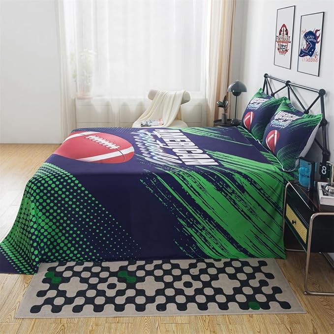 qjmiaofang Football Sheets for Boys American Football Fitted Sheet Twin Size for Kids Sports Sheet Set 3Pieces Sport Theme Football Bed Sheet Set Including 1 Flat Sheet 1 Fitted Sheet 1 Pillowcase