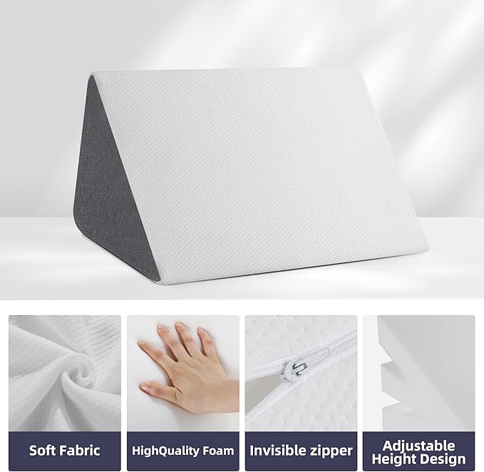 MABOZOO Adjustable Wedge Pillow for Side Sleeping, Foam Wedge Pillow Support for Back, Belly, HIPS, Legs, Pregnancy Body Pillow with Detachable Pillow Cover